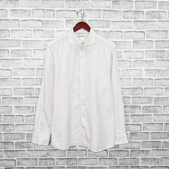 SuitSupply White Textured Egyptian Cotton Dress Shirt cufflink cuffs 16 1/2 - Picture 1 of 6